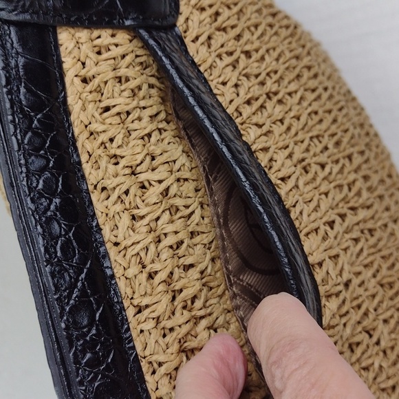 Brighton Natural Basket-Weave & Croc Embossed Leather Trim Features Tote Satchel - Picture 5 of 13